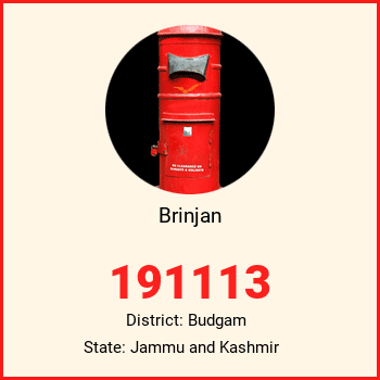 Brinjan pin code, district Budgam in Jammu and Kashmir