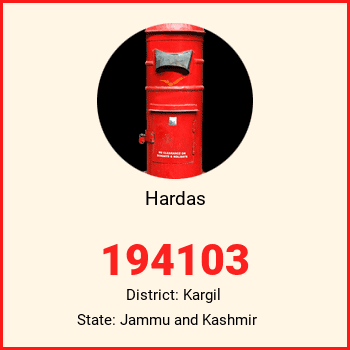 Hardas pin code, district Kargil in Jammu and Kashmir