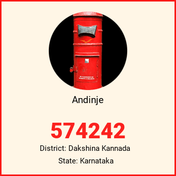 Andinje pin code, district Dakshina Kannada in Karnataka