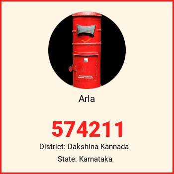 Arla pin code, district Dakshina Kannada in Karnataka