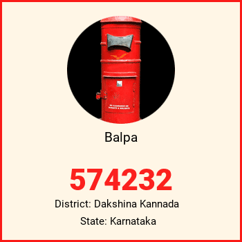Balpa pin code, district Dakshina Kannada in Karnataka