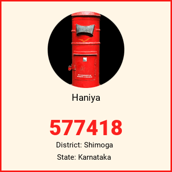 Haniya pin code, district Shimoga in Karnataka