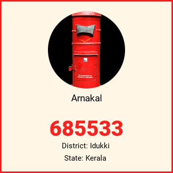 Arnakal pin code, district Idukki in Kerala