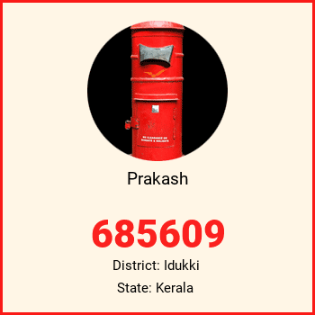 Prakash pin code, district Idukki in Kerala