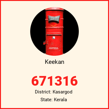 Keekan pin code, district Kasargod in Kerala