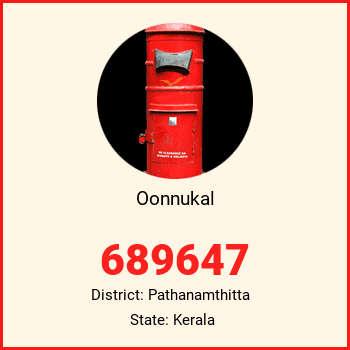 Oonnukal pin code, district Pathanamthitta in Kerala