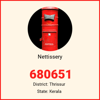 Nettissery pin code, district Thrissur in Kerala