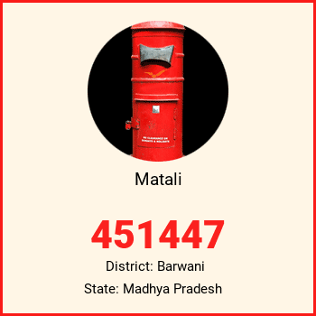 Matali pin code, district Barwani in Madhya Pradesh