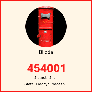 Biloda pin code, district Dhar in Madhya Pradesh