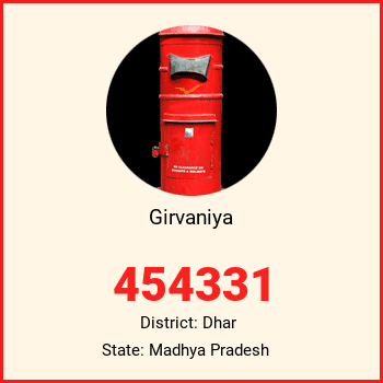 Girvaniya pin code, district Dhar in Madhya Pradesh