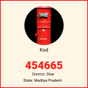 Kod pin code, district Dhar in Madhya Pradesh