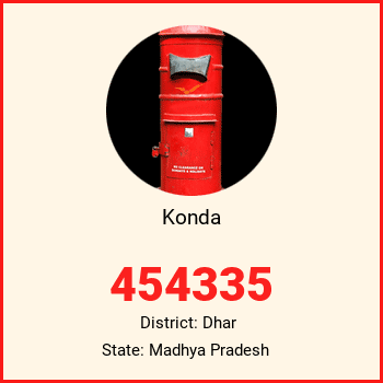 Konda pin code, district Dhar in Madhya Pradesh