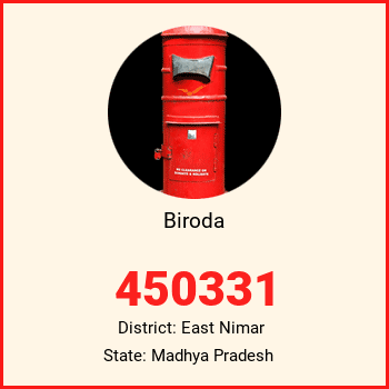 Biroda pin code, district East Nimar in Madhya Pradesh