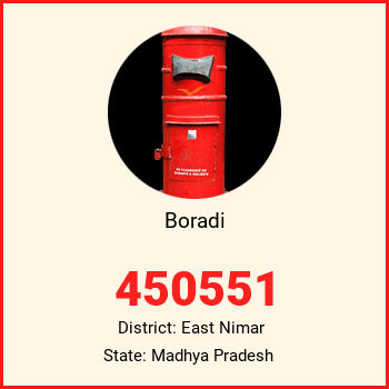 Boradi pin code, district East Nimar in Madhya Pradesh