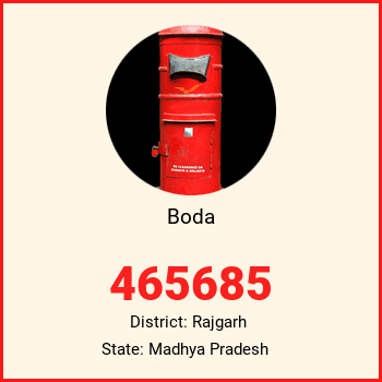 Boda pin code, district Rajgarh in Madhya Pradesh