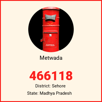 Metwada pin code, district Sehore in Madhya Pradesh