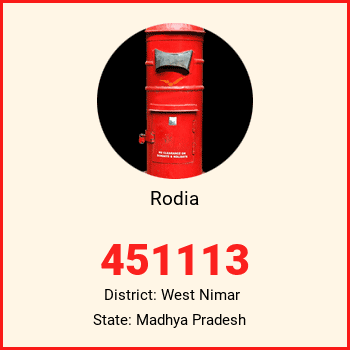 Rodia pin code, district West Nimar in Madhya Pradesh