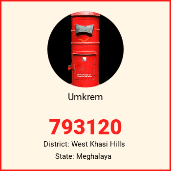 Umkrem pin code, district West Khasi Hills in Meghalaya