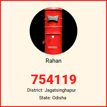 Rahan pin code, district Jagatsinghapur in Odisha