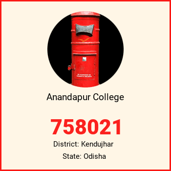 Anandapur College pin code, district Kendujhar in Odisha