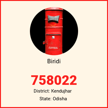 Biridi pin code, district Kendujhar in Odisha