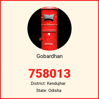 Gobardhan pin code, district Kendujhar in Odisha