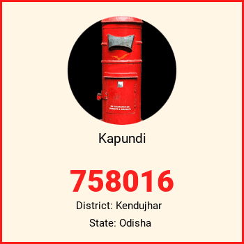 Kapundi pin code, district Kendujhar in Odisha