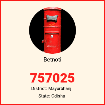 Betnoti pin code, district Mayurbhanj in Odisha