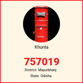 Khunta pin code, district Mayurbhanj in Odisha