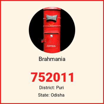 Brahmania pin code, district Puri in Odisha