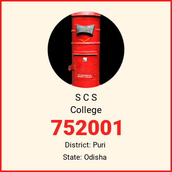 S C S College pin code, district Puri in Odisha