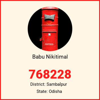 Babu Nikitimal pin code, district Sambalpur in Odisha
