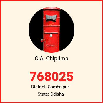 C.A. Chiplima pin code, district Sambalpur in Odisha