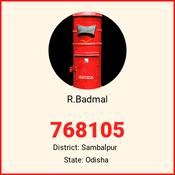R.Badmal pin code, district Sambalpur in Odisha