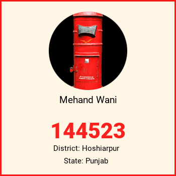 Mehand Wani pin code, district Hoshiarpur in Punjab