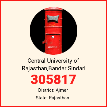 Central University of Rajasthan,Bandar Sindari pin code, district Ajmer in Rajasthan