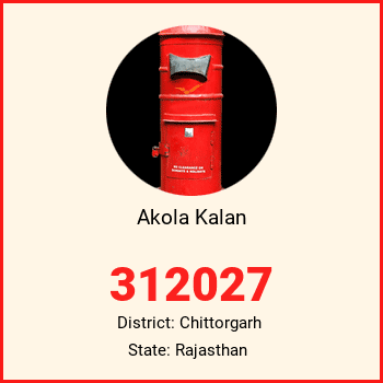 Akola Kalan pin code, district Chittorgarh in Rajasthan