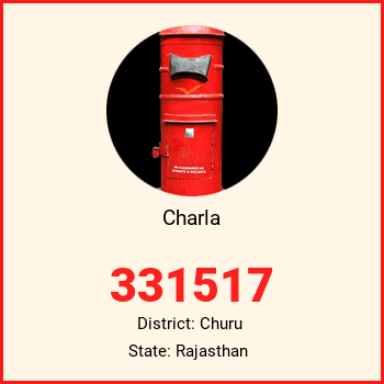 Charla pin code, district Churu in Rajasthan