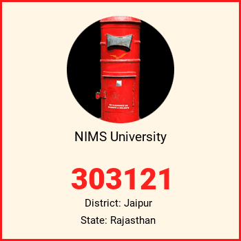 NIMS University pin code, district Jaipur in Rajasthan