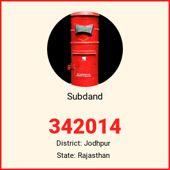 Subdand pin code, district Jodhpur in Rajasthan