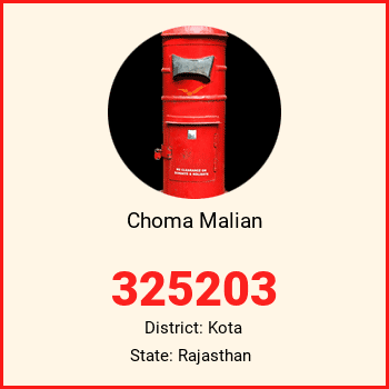 Choma Malian pin code, district Kota in Rajasthan