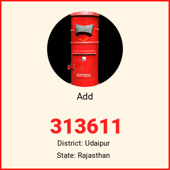 Add pin code, district Udaipur in Rajasthan