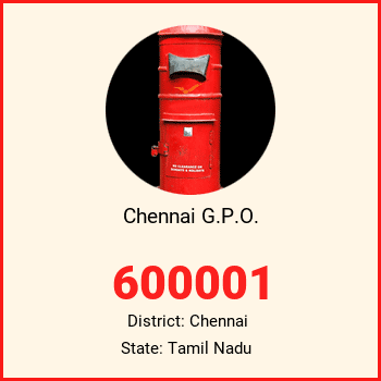 Chennai G.P.O. pin code, district Chennai in Tamil Nadu