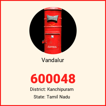 Vandalur pin code, district Kanchipuram in Tamil Nadu