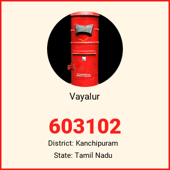 Vayalur pin code, district Kanchipuram in Tamil Nadu