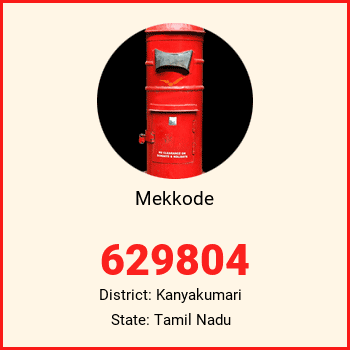 Mekkode pin code, district Kanyakumari in Tamil Nadu