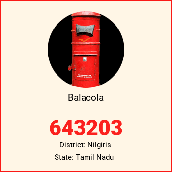 Balacola pin code, district Nilgiris in Tamil Nadu