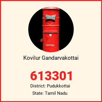 Kovilur Gandarvakottai pin code, district Pudukkottai in Tamil Nadu