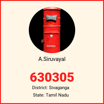 A.Siruvayal pin code, district Sivaganga in Tamil Nadu