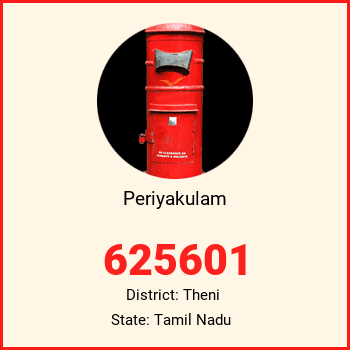 Periyakulam pin code, district Theni in Tamil Nadu